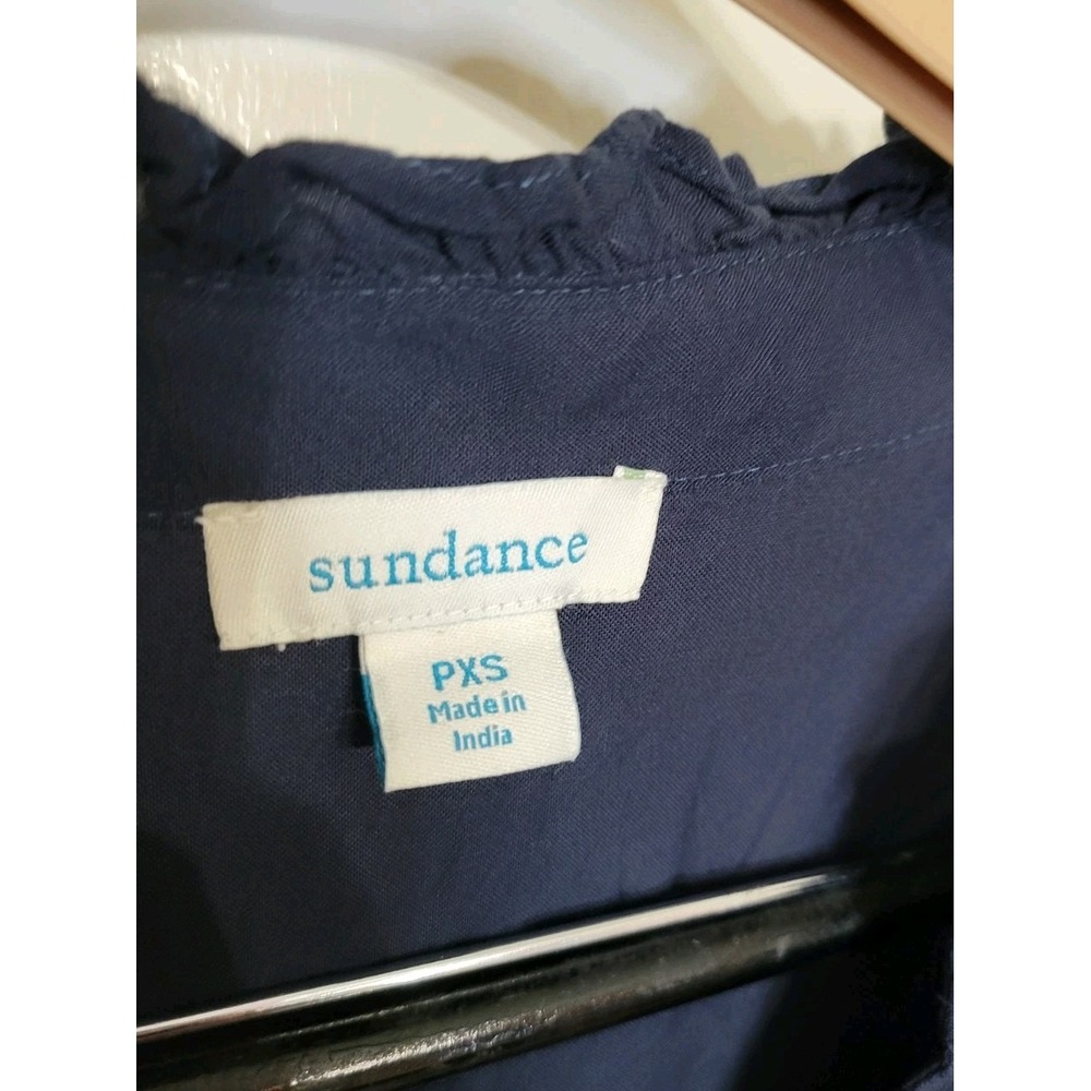 Sundance Navy Blue Button Up Ruffle Blouse Womens PXS Long Sleeve Viscose Top - Picture 6 of 11